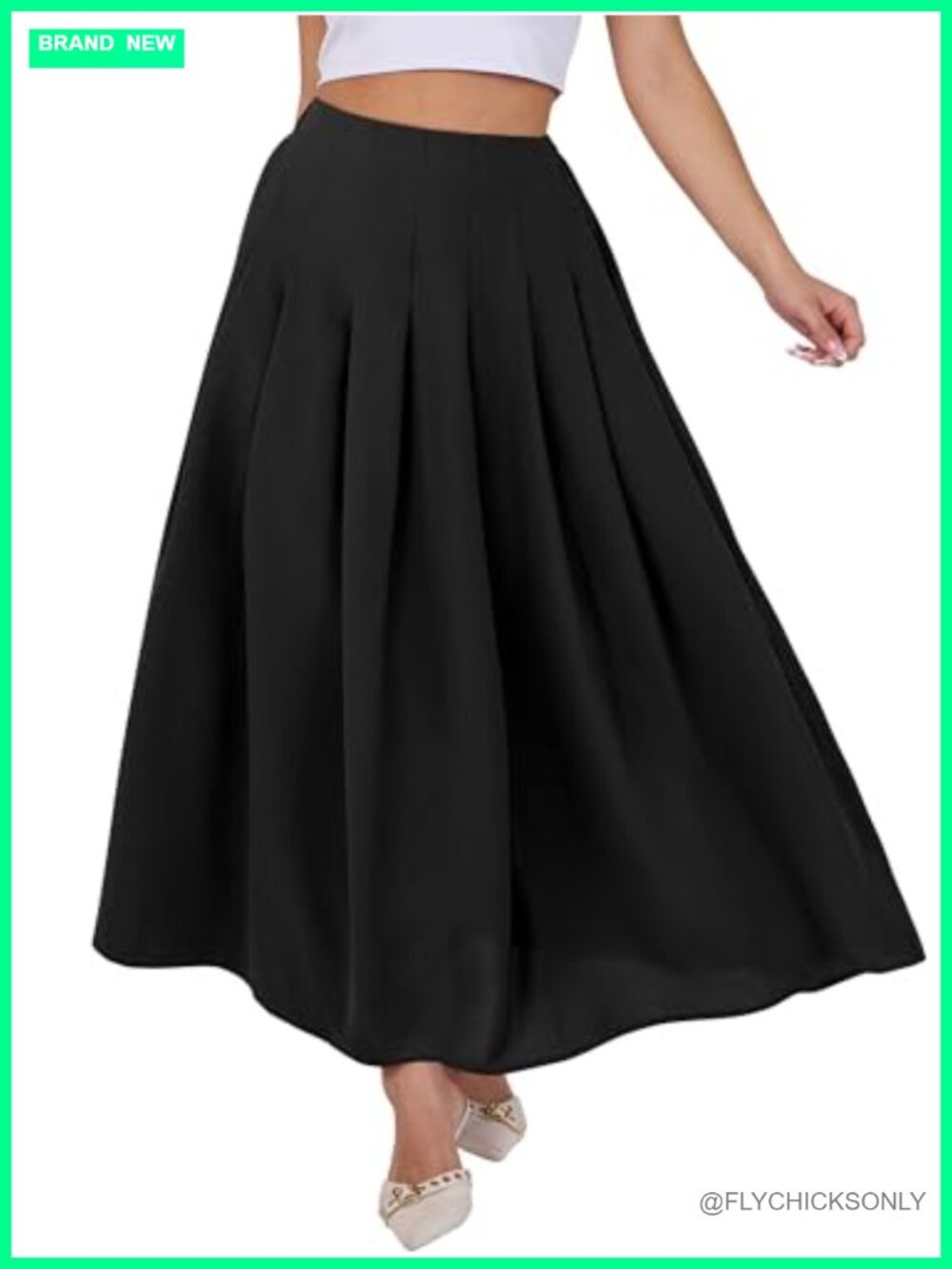 Pleated Maxi Skirt High Waisted A-Line Ankle Length Pockets